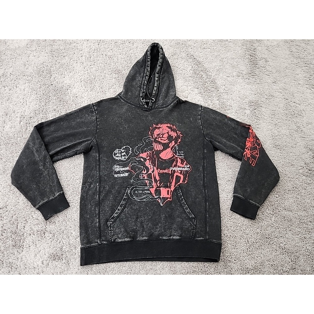 Corpse Husband Hoodie Mens M Black Acid Wash Graphic Pullover Music Influencer